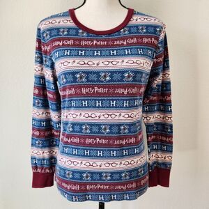 Harry Potter Womens Blue Maroon White Stripe Size Large Cotton Long Sleeve Shirt